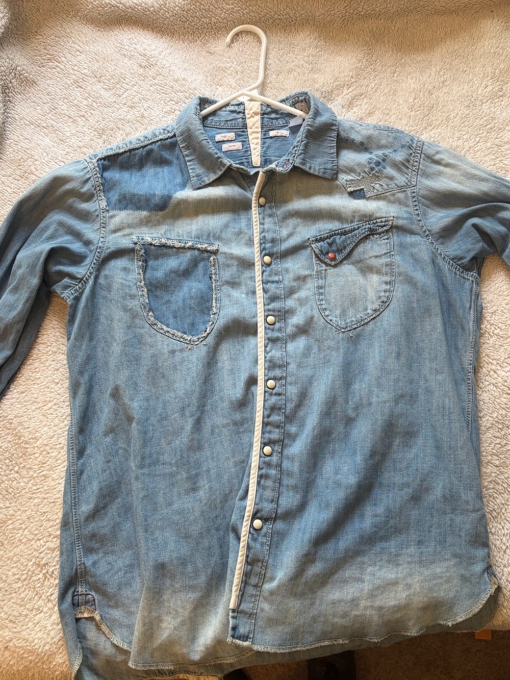 Paul Smith Red Ear distressed Blue Denim Button-Up Shirt
